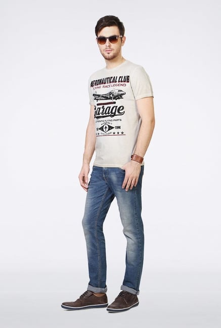 People Beige Graphic Crew T Shirt People Beige Graphic Crew T Shirt