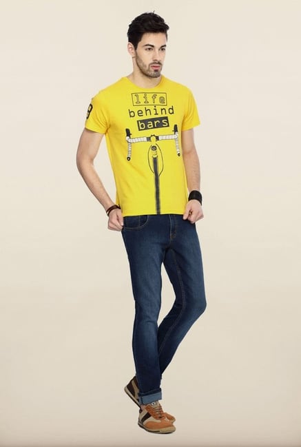 People Yellow Graphic Crew T Shirt People Yellow Graphic Crew T Shirt