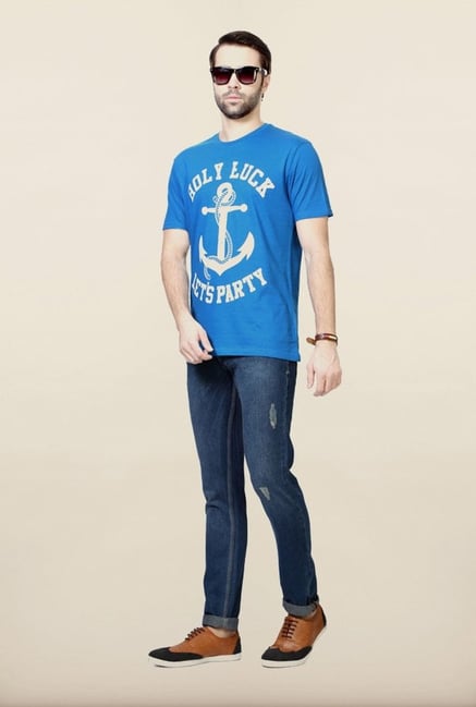 People Blue Graphic Crew T Shirt People Blue Graphic Crew T Shirt