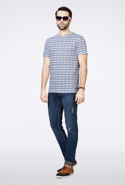 People Blue Printed Crew T Shirt People Blue Printed Crew T Shirt
