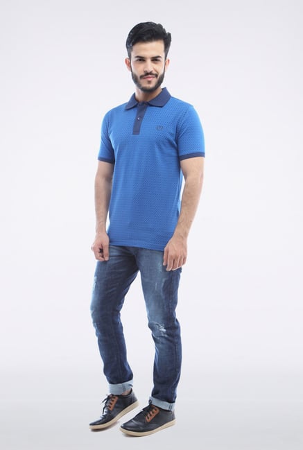 Van Heusen Blue Printed Polo T Shirt Van Heusen Blue Printed Polo T Shirt