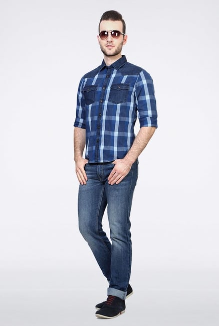 People Navy Checks Casual Shirt People Navy Checks Casual Shirt