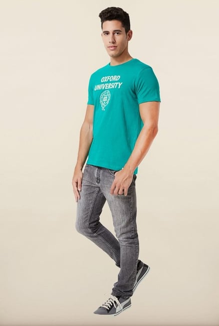 University Of Oxford Teal Printed Crew T Shirt University Of Oxford Teal Printed Crew T Shirt