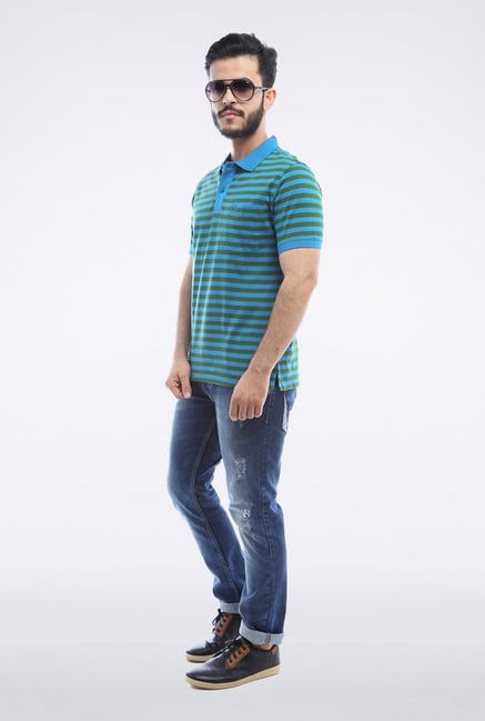 Van Heusen Blue Striped Polo T Shirt Van Heusen Blue Striped Polo T Shirt