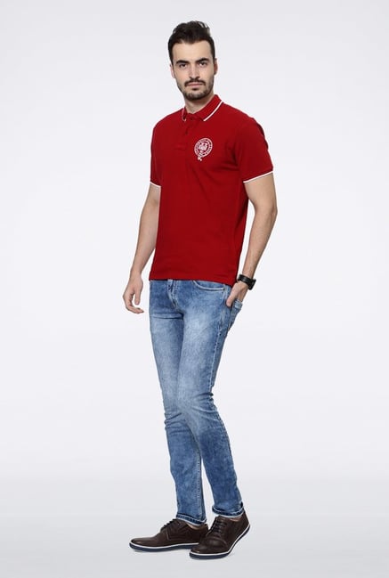 University Of Oxford Maroon Solid Polo T Shirt University Of Oxford Maroon Solid Polo T Shirt