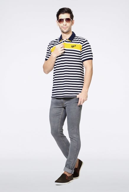 University Of Oxford Navy Striped Polo T Shirt University Of Oxford Navy Striped Polo T Shirt