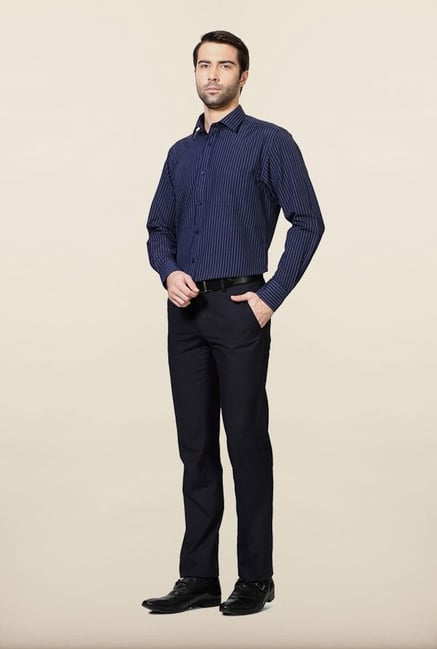 Peter England Navy Striped Formal Shirt Peter England Navy Striped Formal Shirt