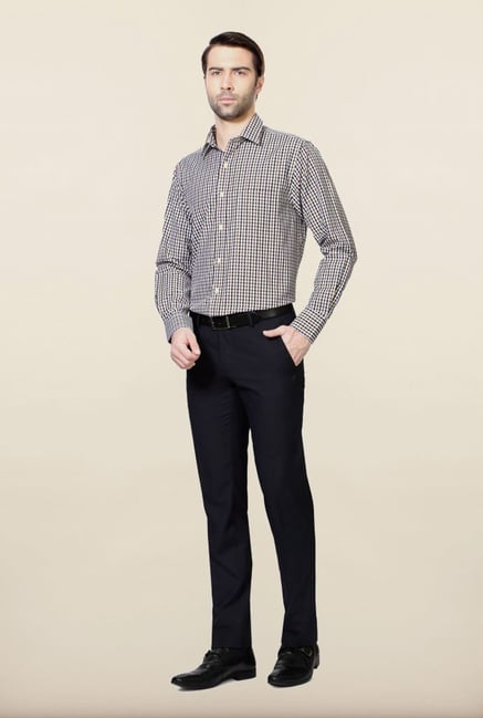 Peter England Navy & Brown Checks Formal Shirt Peter England Navy & Brown Checks Formal Shirt