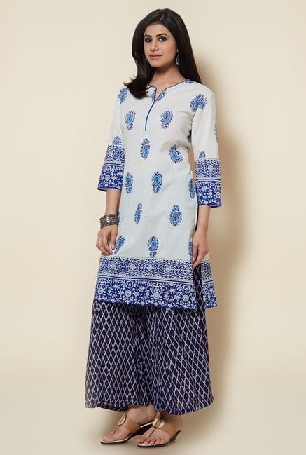 Zudio White Cotton Printed Kurta Zudio White Cotton Printed Kurta