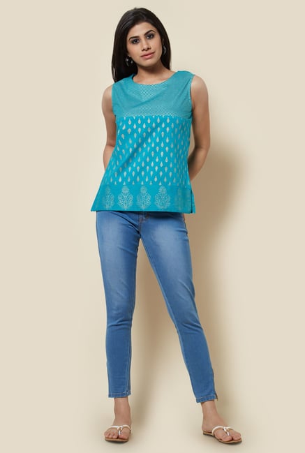 Zudio Teal Printed Top Zudio Teal Printed Top