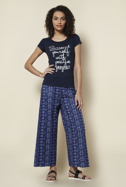 Zudio Navy Printed Mid Rise Palazzos Zudio Navy Printed Mid Rise Palazzos