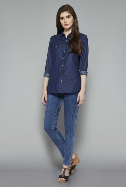 LOV Dark Blue Sania Blouse LOV Dark Blue Sania Blouse