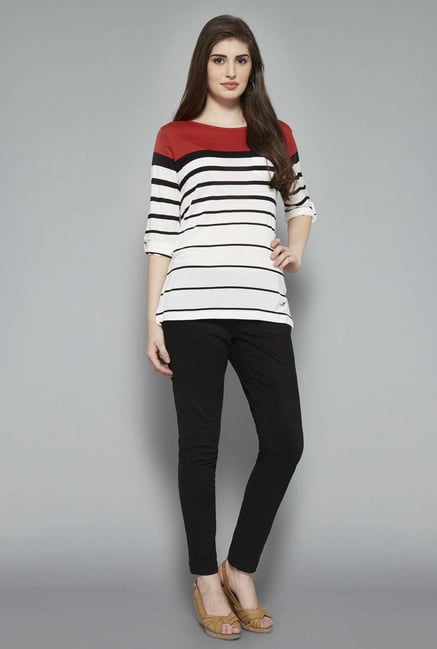 LOV White Scarlet Striped Top LOV White Scarlet Striped Top