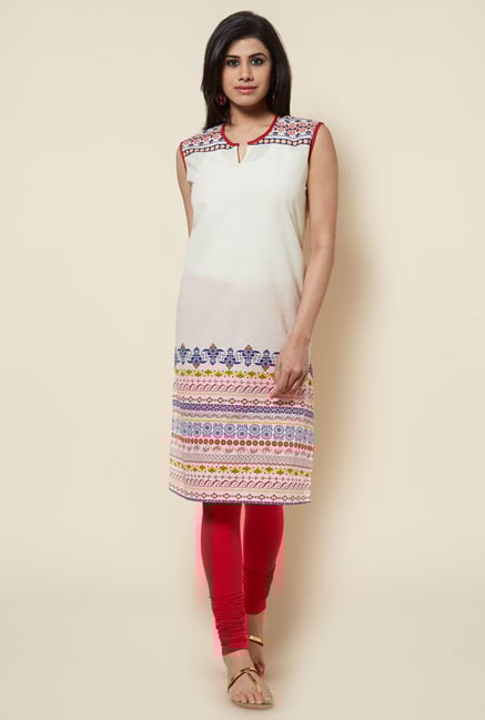 Zudio Off White Printed Cotton Kurti Zudio Off White Printed Cotton Kurti