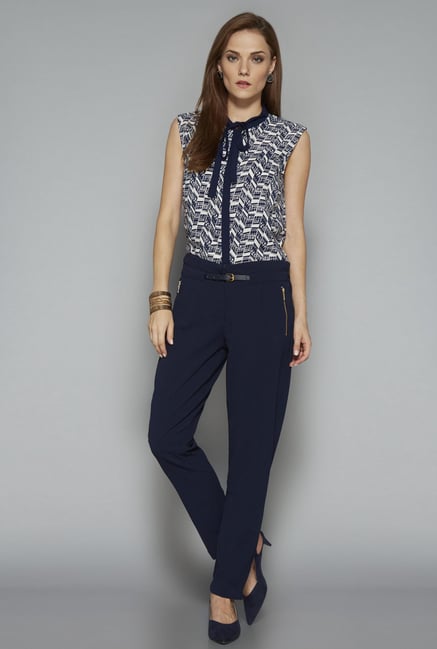 Wardrobe Navy Printed Henley Blouse Wardrobe Navy Printed Henley Blouse