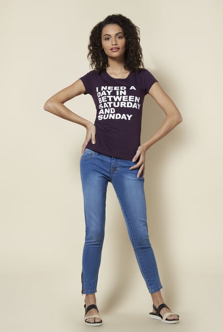 Zudio Purple Printed T Shirt Zudio Purple Printed T Shirt