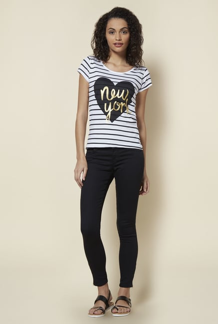 Zudio White Striped T Shirt Zudio White Striped T Shirt