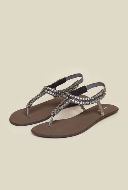 Mochi Gun Metal Flat Ethnic Sandals Mochi Gun Metal Flat Ethnic Sandals