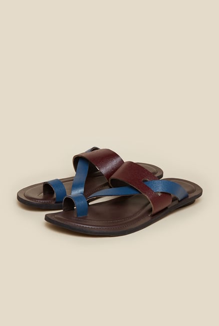 Mochi Maroon & Blue Leather Casual Sandals Mochi Maroon & Blue Leather Casual Sandals