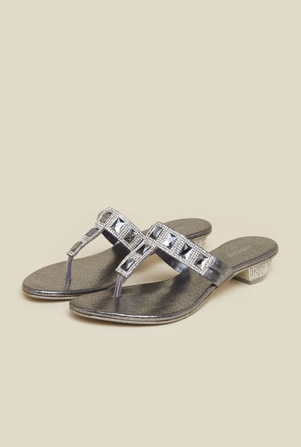 Mochi Gun Metal Crystal Flat Sandals Mochi Gun Metal Crystal Flat Sandals