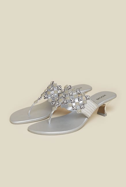 Mochi Silver T-Strap Kitten Sandals Mochi Silver T-Strap Kitten Sandals