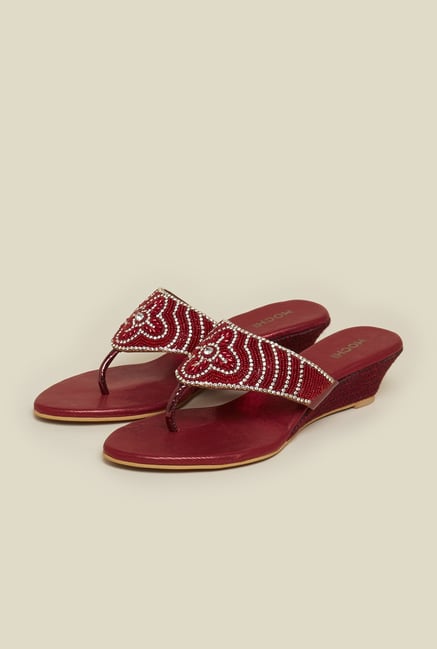 Mochi Maroon Wedge Heel Sandals Mochi Maroon Wedge Heel Sandals