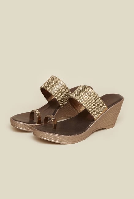 Mochi Antique Gold Wedge Heel Sandals Mochi Antique Gold Wedge Heel Sandals