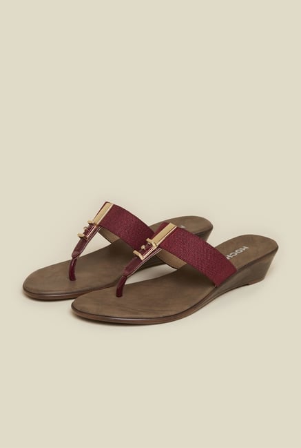 Mochi Maroon T-Strap Sandals Mochi Maroon T-Strap Sandals