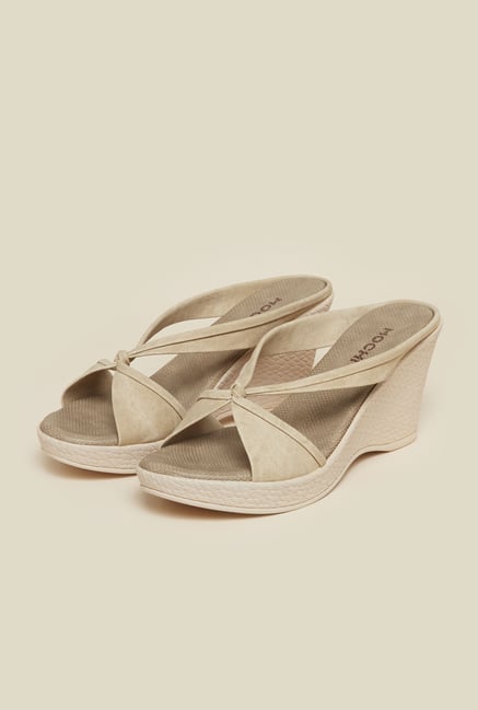 Mochi Beige Cross Strap Casual Wedges Mochi Beige Cross Strap Casual Wedges