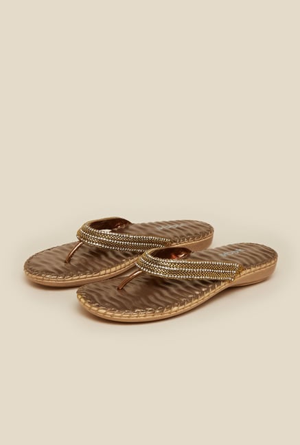 Mochi Antique Gold Leather Flat Thongs Mochi Antique Gold Leather Flat Thongs