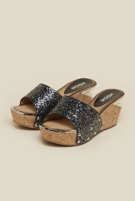 Mochi Black Shimmer Platform Sandals Mochi Black Shimmer Platform Sandals