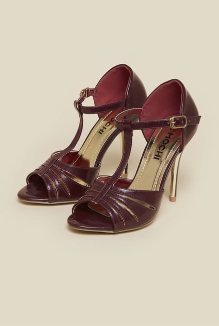 Mochi Maroon Ankle Strap Stilettos Mochi Maroon Ankle Strap Stilettos