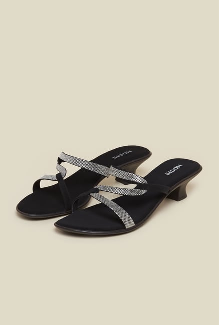 Mochi Black & Silver Kitten Sandals Mochi Black & Silver Kitten Sandals
