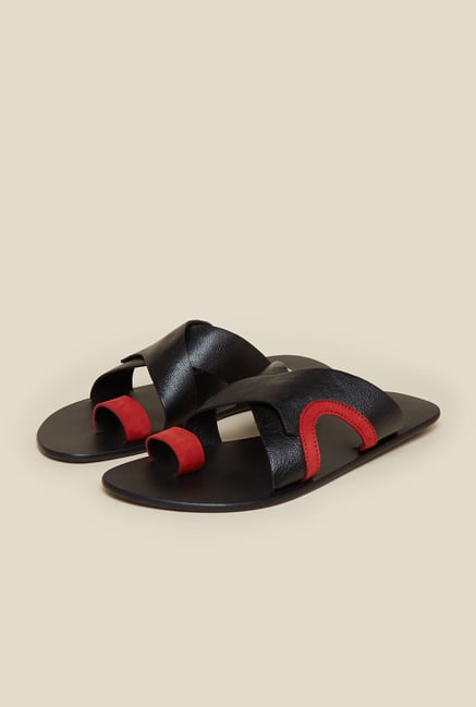 Mochi Black & Red Leather Sandals Mochi Black & Red Leather Sandals