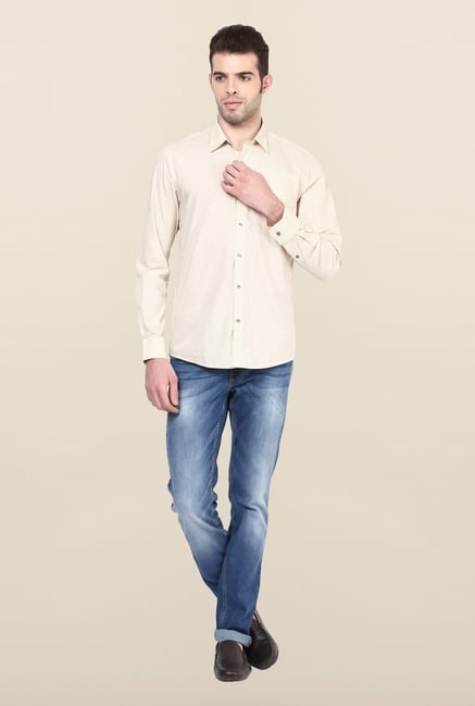 Turtle Beige Printed Formal Shirt Turtle Beige Printed Formal Shirt