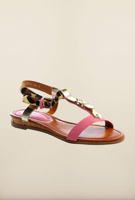 Pavers England Fuchsia & Tan Ankle Strap Sandals Pavers England Fuchsia & Tan Ankle Strap Sandals