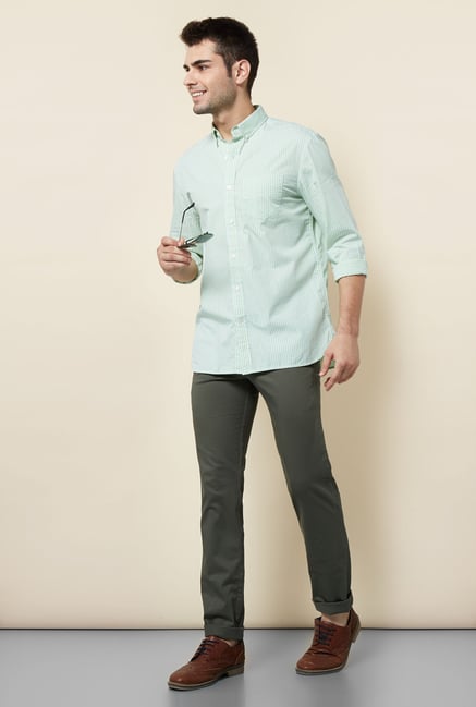 Cottonworld Olive Solid Cotton Chinos Cottonworld Olive Solid Cotton Chinos