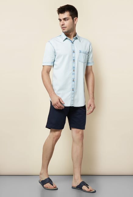 Cottonworld Light Blue Solid Casual Shirt Cottonworld Light Blue Solid Casual Shirt