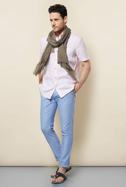 Cottonworld Pink Solid Casual Linen Shirt Cottonworld Pink Solid Casual Linen Shirt