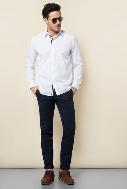 Cottonworld White Solid Casual Shirt Cottonworld White Solid Casual Shirt