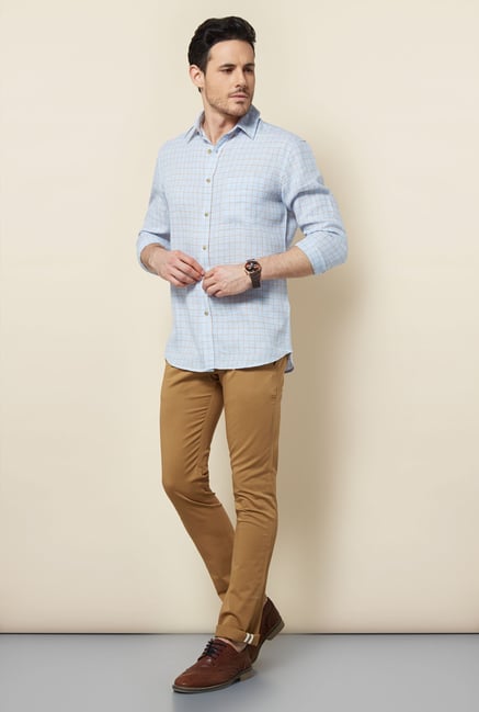 Cottonworld Light Blue Checks Casual Shirt Cottonworld Light Blue Checks Casual Shirt