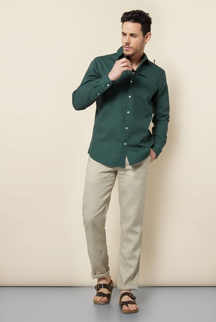 Cottonworld Green Solid Casual Shirt Cottonworld Green Solid Casual Shirt