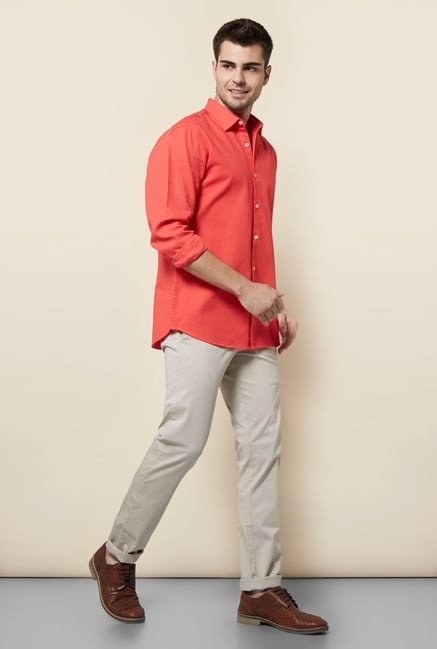 Cottonworld Coral Solid Casual Shirt Cottonworld Coral Solid Casual Shirt