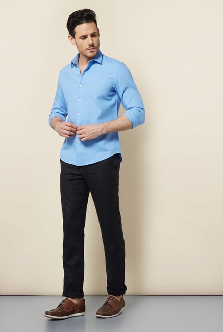 Cottonworld Light Blue Solid Casual Shirt Cottonworld Light Blue Solid Casual Shirt