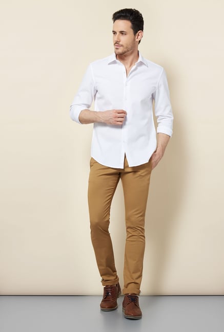 Cottonworld White Solid Casual Shirt Cottonworld White Solid Casual Shirt