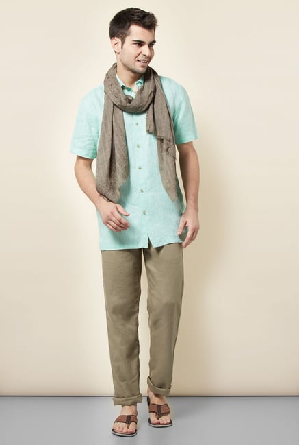 Cottonworld Mint Green Solid Casual Linen Shirt Cottonworld Mint Green Solid Casual Linen Shirt