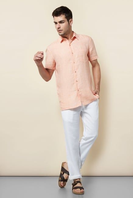 Cottonworld Peach Solid Casual Shirt Cottonworld Peach Solid Casual Shirt