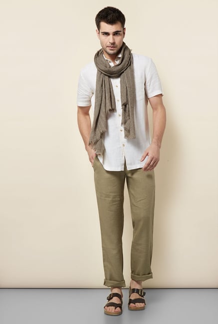 Cottonworld Cream Solid Casual Shirt Cottonworld Cream Solid Casual Shirt