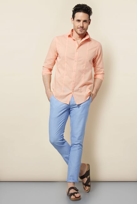 Cottonworld Peach Solid Casual Shirt Cottonworld Peach Solid Casual Shirt