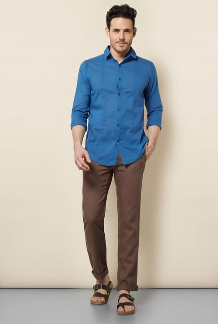 Cottonworld Blue Solid Casual Shirt Cottonworld Blue Solid Casual Shirt